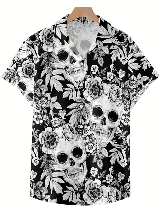 Skull Print Men's Casual Short Sleeve Shirt