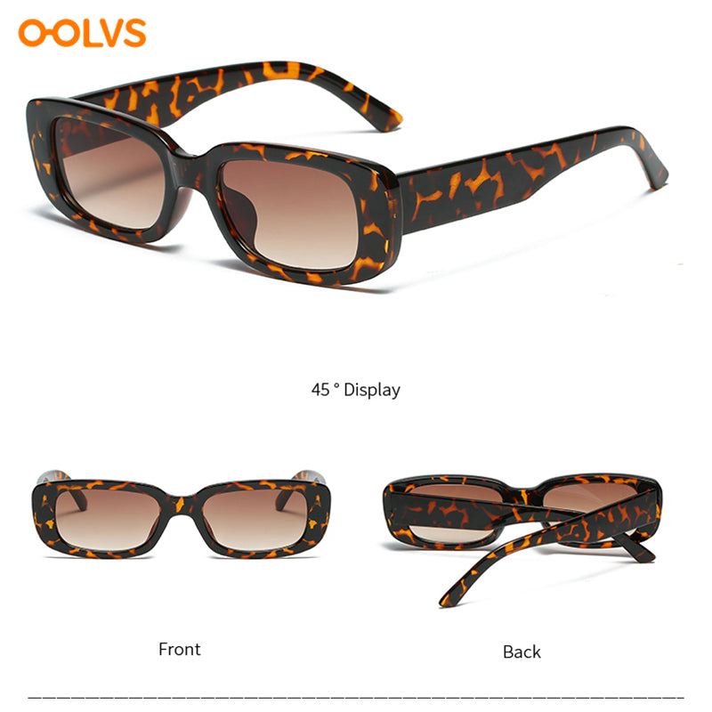 OOLVS Retro Rectangle Sunglasses Men Small Square Sun Glasses UV Protection