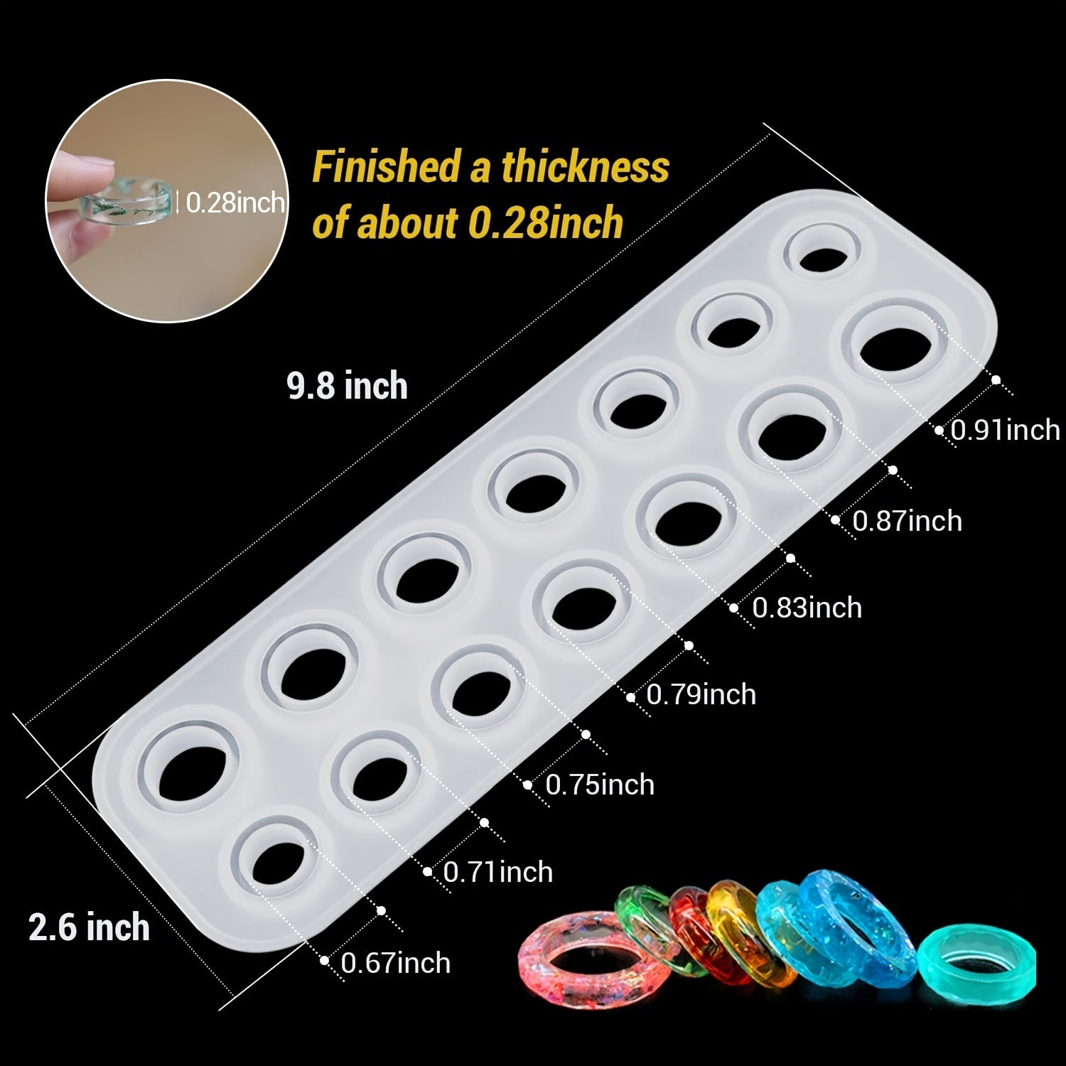 Resin Ring Molds Silicone - 14 Sizes for Rings Earrings Pendants Crafts
