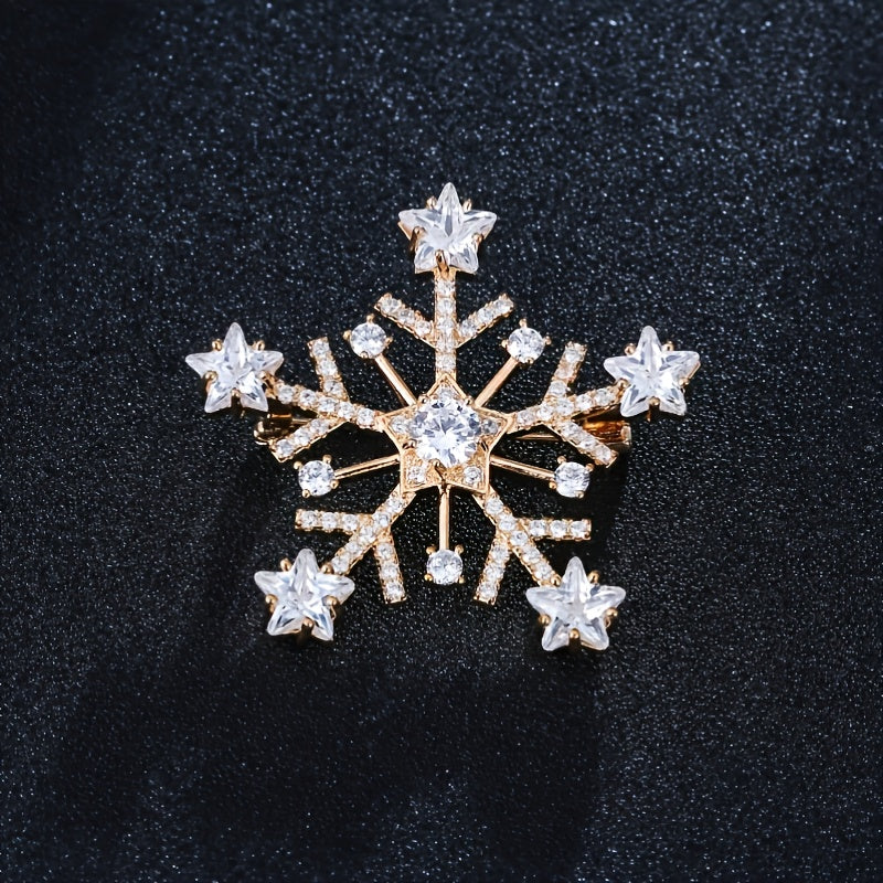 Micro Paved Zirconia Snowflake Brooch