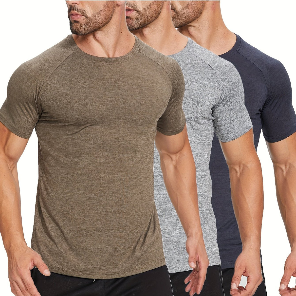 3 Pcs Men's Skinny Fit Sports T-shirts for Fitness Activities