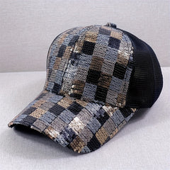Sequin Block Trucker Hat Y2K Mesh Breathable Sunshade Baseball Cap