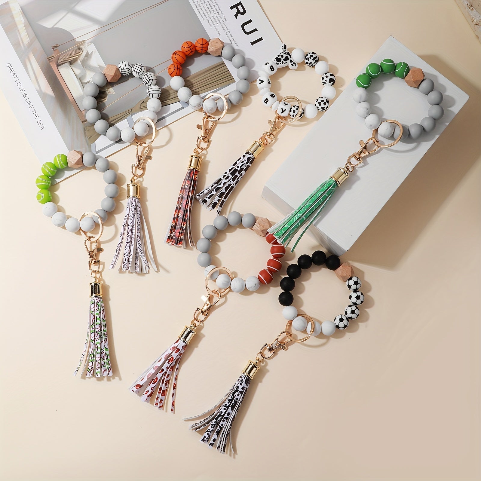 Silicone Bead Bracelet Key Chain Baby Tassel