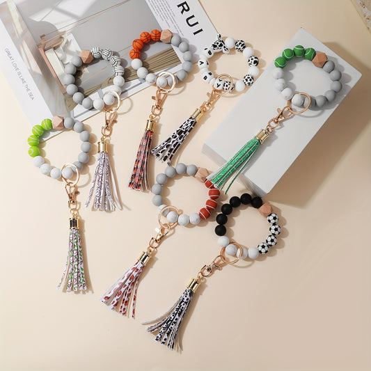 Silicone Bead Bracelet Key Chain Baby Tassel