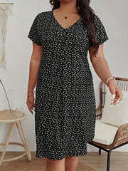  Casual Dress Women's Plus Allover Ditsy Print V Neck Dress