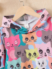 Kitty Cartoon Pullover Dress Girls Hoodie Spring Fall