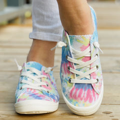 Women's Tie Dye Flat Shoes Casual Lace Up Canvas Lightweight Walking Sneakers