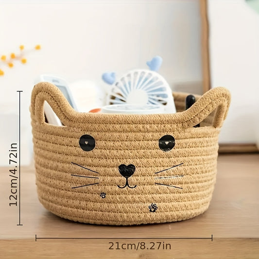 Cat Ear Cotton Storage Basket - Desktop Organization & Snack Storage