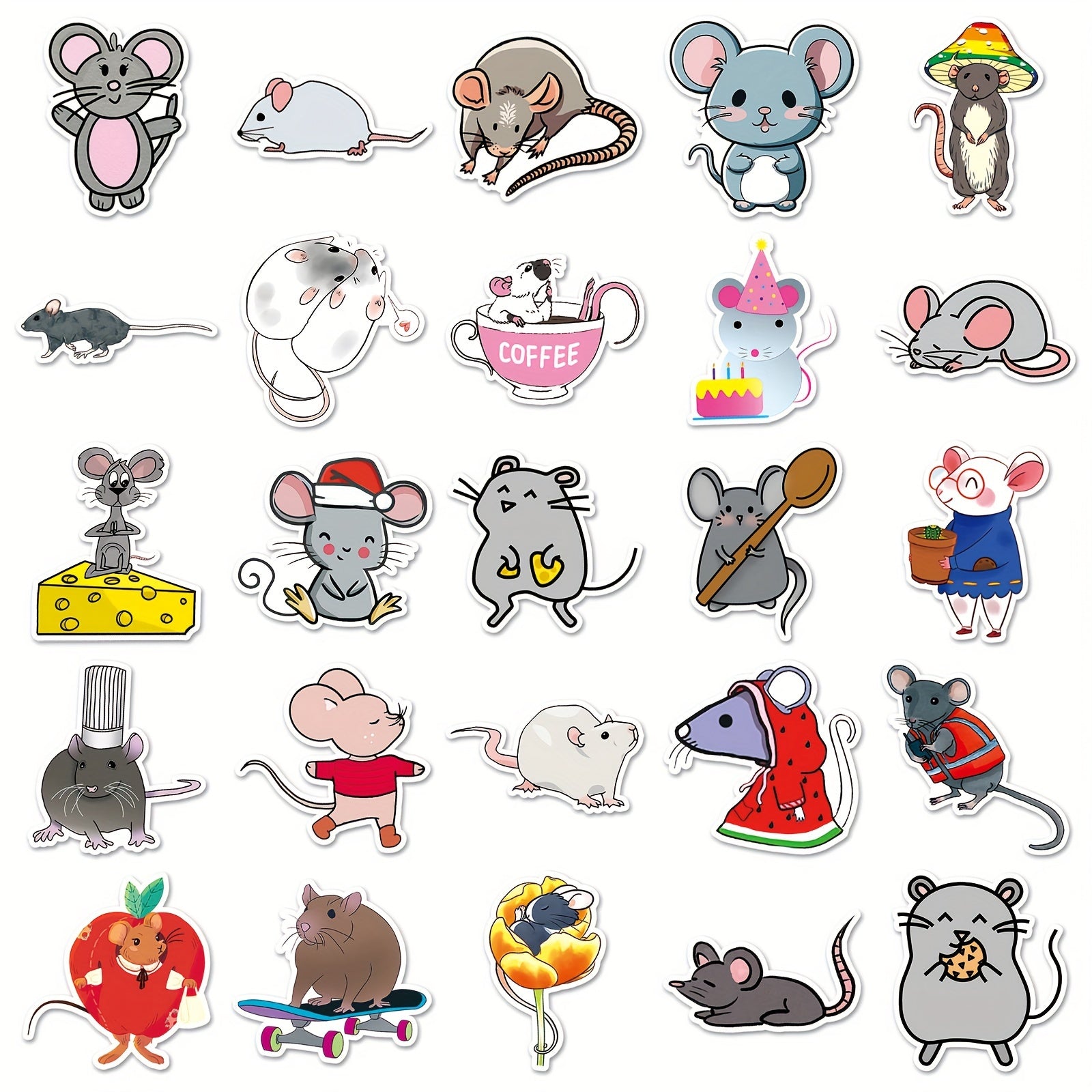 50pcs Mouse Cartoon Animal Stickers for Laptop Helmet Desktop Water Cup