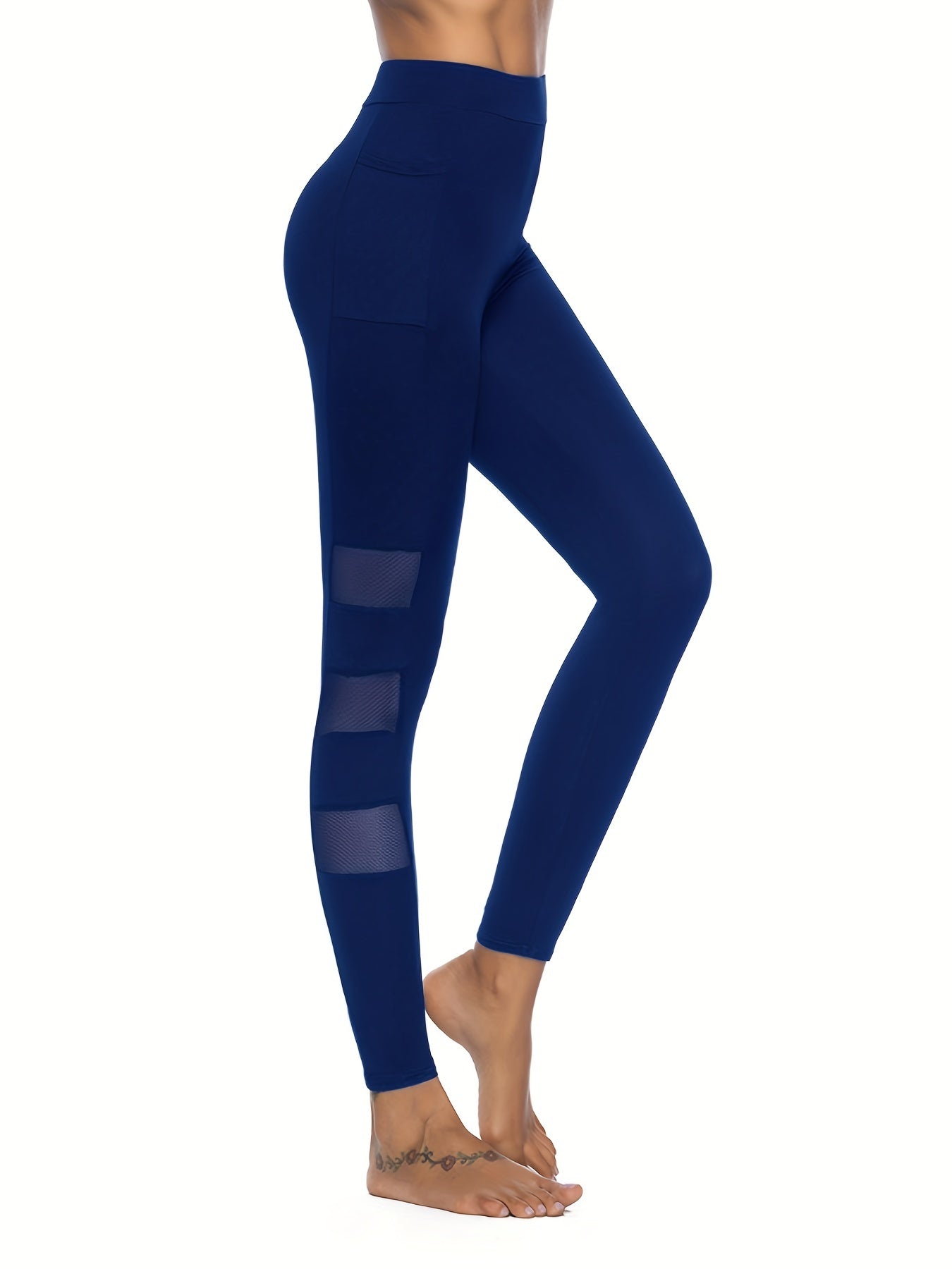 Mesh Contrast High Waist Yoga Leggings for Women