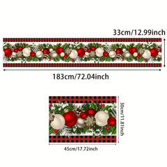 2pcs Christmas Table Decor Polyester Runner & Placemats Red Plaid Pattern Cover