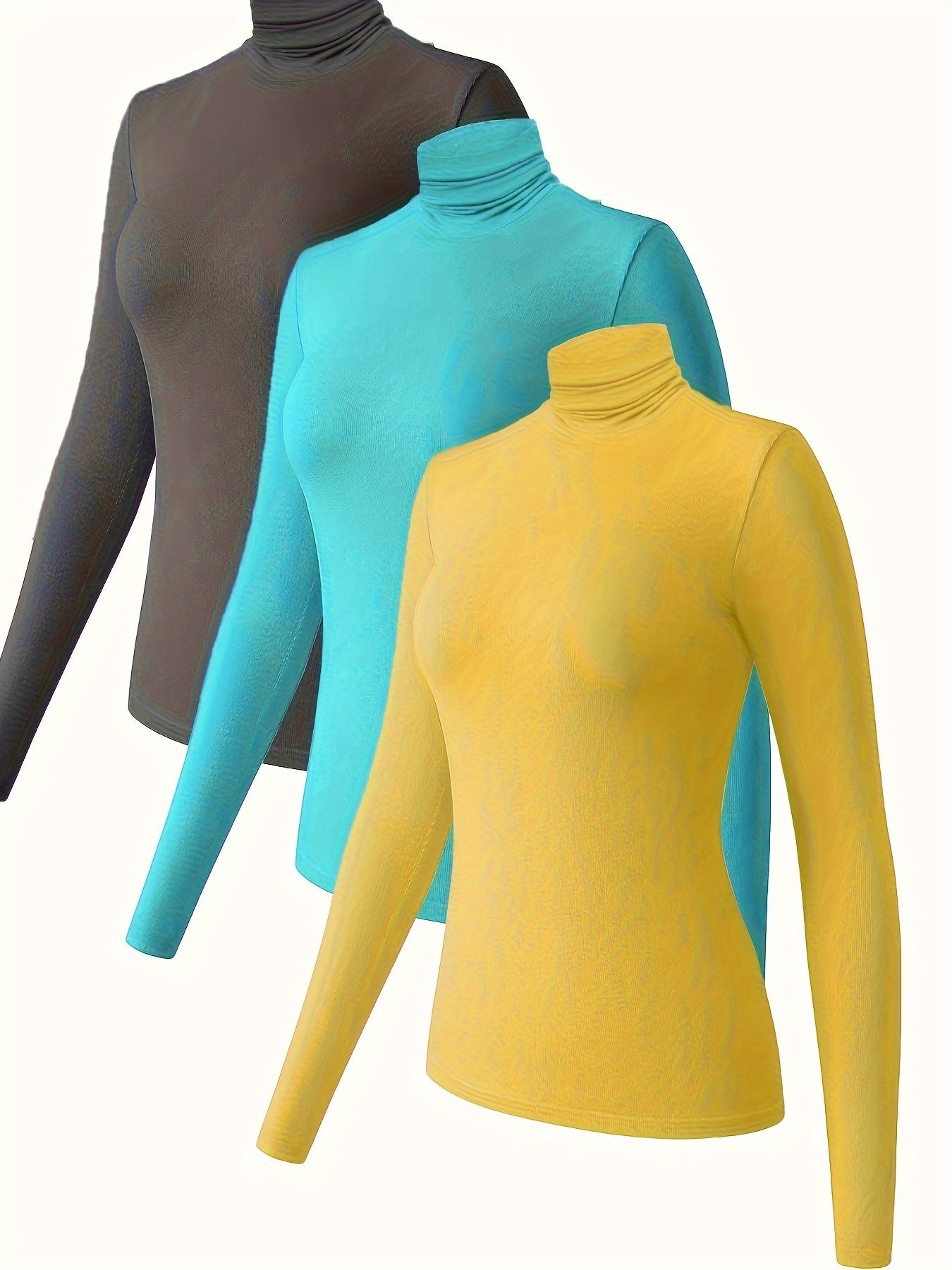 3pcs Women's Soft Thermal Turtleneck Top Plush Underwear