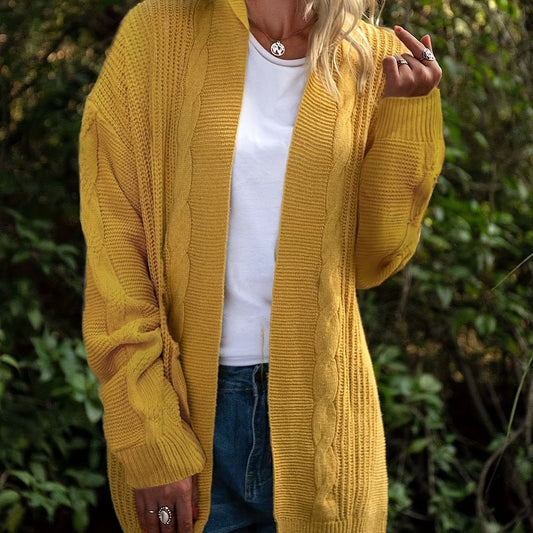  Solid Cable Long Sleeve Cardigan High Stretch