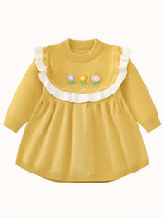 Ruched Trim Flower Pattern Dress for Toddler Girls