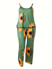  Sunflower Print Pajama Set