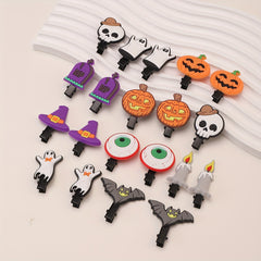 Halloween Pumpkin Hair Clip Magic Hat Bat Skull Ghost Charm PVC Hair Accessory