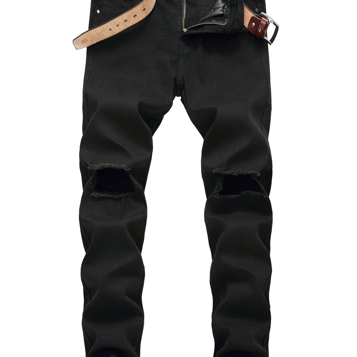 Men's Solid Stretch Slim Ripped Jeans