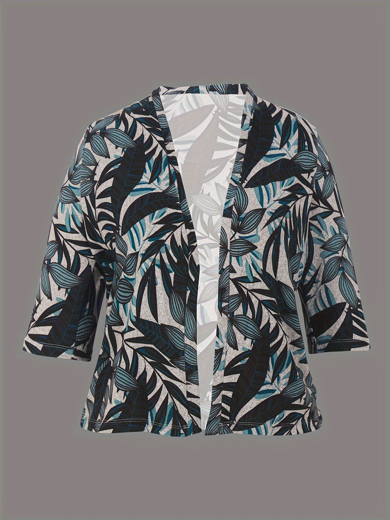  Leaf Print Half Sleeve Cardigan