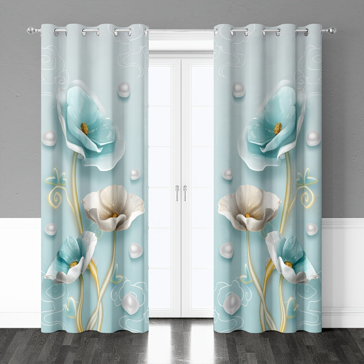2pcs Floral Pattern Curtain For Bedroom