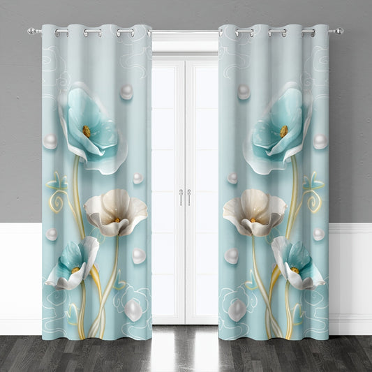 2pcs Floral Pattern Curtain For Bedroom