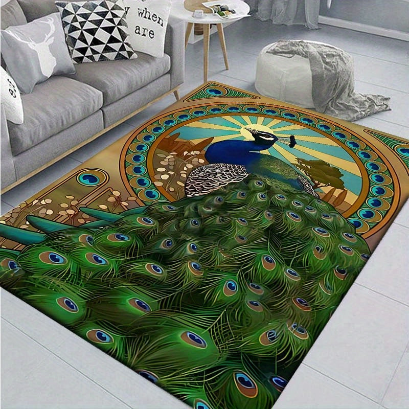 Peacock Printed Non Slip Carpet Soft Living Room Animal Floor Mat