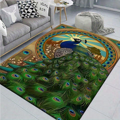 Peacock Printed Non Slip Carpet Soft Living Room Animal Floor Mat