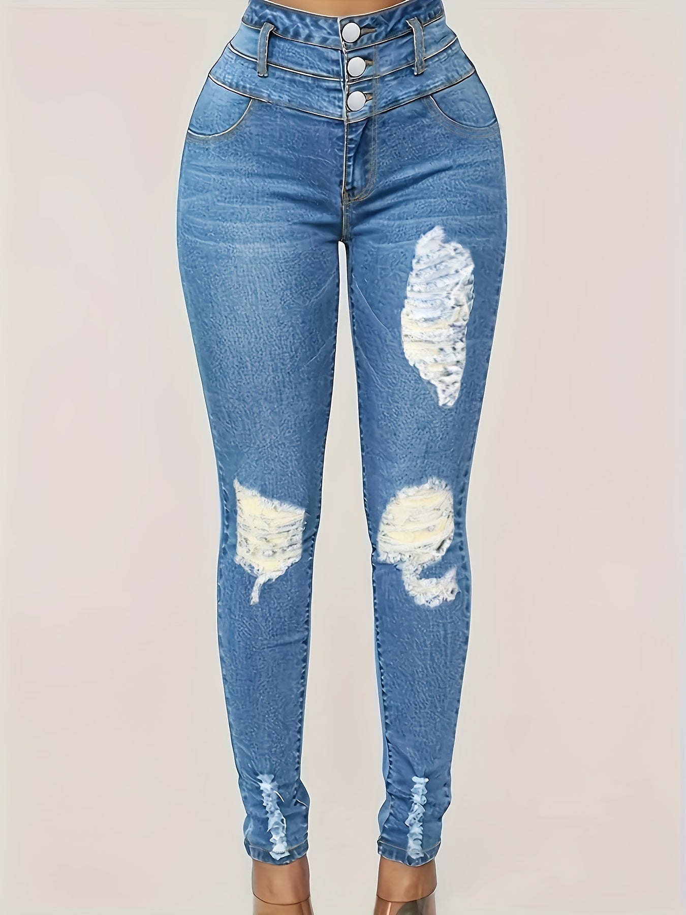  Button Fly High Rise Skinny Jeans