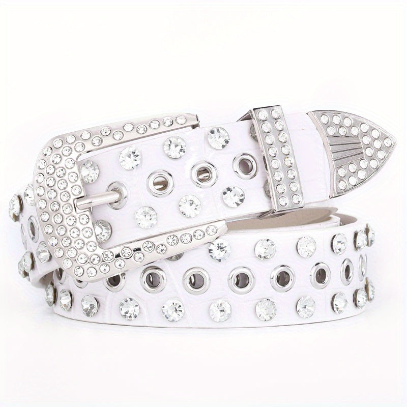 Hollow Out Rhinestone Belt PU Leather Hip Hop Jeans Pants Belt