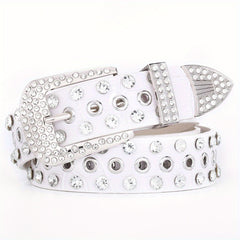 Hollow Out Rhinestone Belt PU Leather Hip Hop Jeans Pants Belt