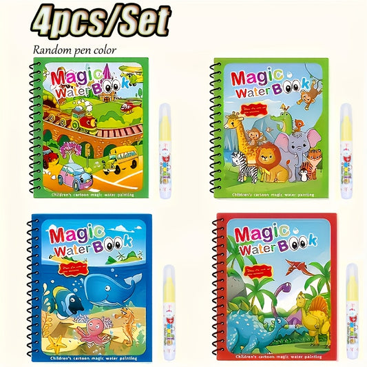 4pcs Reusable Magic Watercolor Books for Kids Educational Cartoon Coloring Set