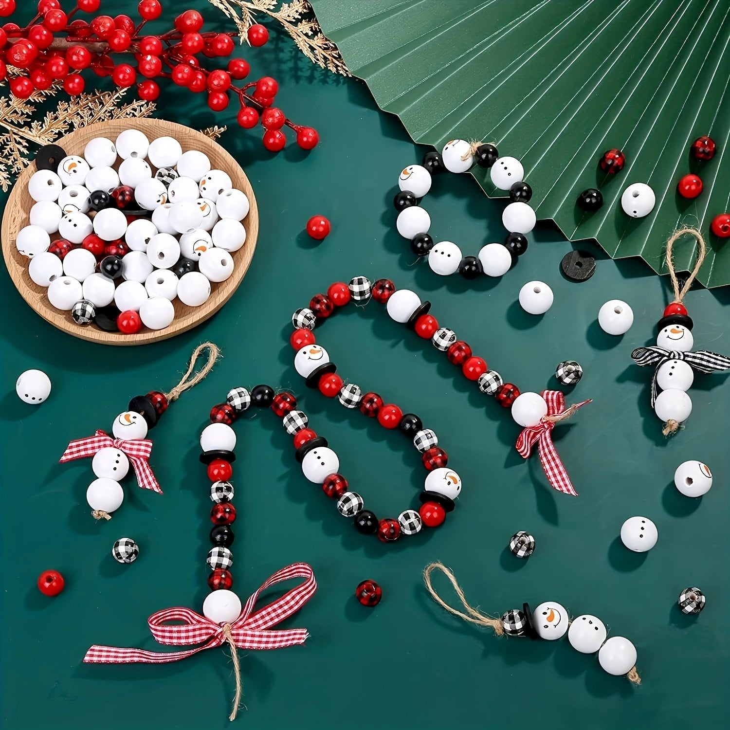 80pcs Christmas Wooden Beads Unfinished Craft Ornaments Round Beaded Farmhouse