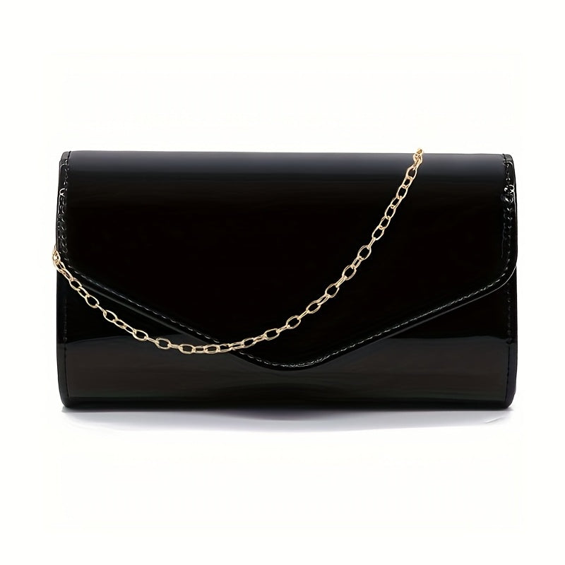 Glossy Envelope Chain Crossbody Bag PU Leather Shoulder Bag