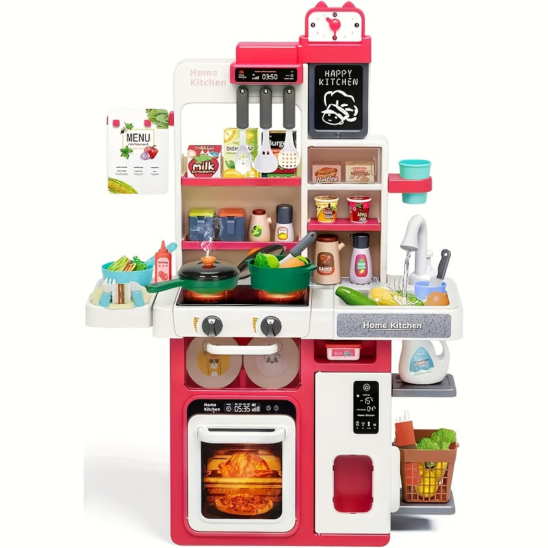 Kids Play Kitchen Set with Light Stove & Sink, Play Food Toy, Accessories
