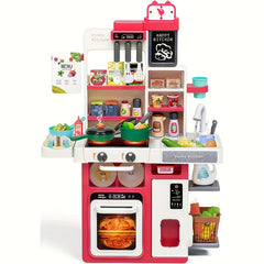 Kids Play Kitchen Set with Light Stove & Sink, Play Food Toy, Accessories