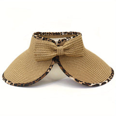 Leopard Print Straw Sun Hat UV Protection Visor
