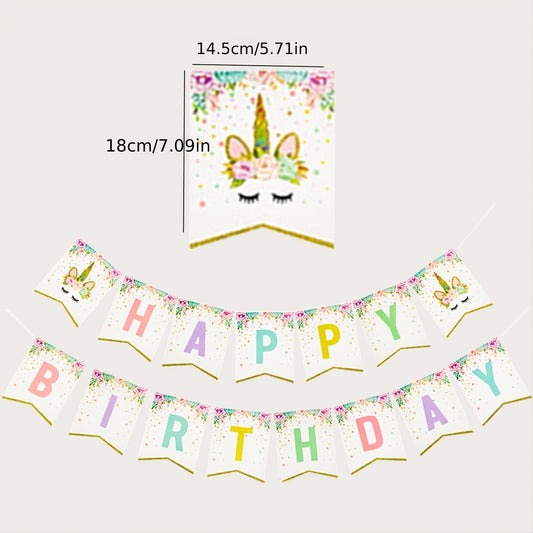 Colorful Unicorn Birthday Party Banner for Girls