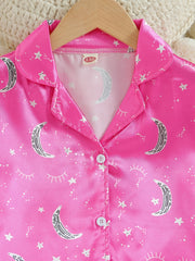 3pc Moon Pattern Satin Pajamas Set Comfy Lounge Wear