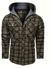 Men's Plaid Hooded Shirt Jacket for Spring Autumn
