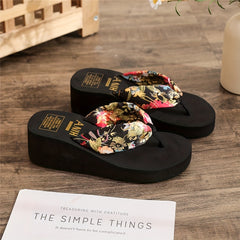 Floral Print Wedge Flip Flops Platform Slide Sandals