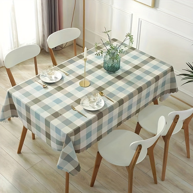 Coffee Plaid Tablecloth Checkered Pattern - Washable