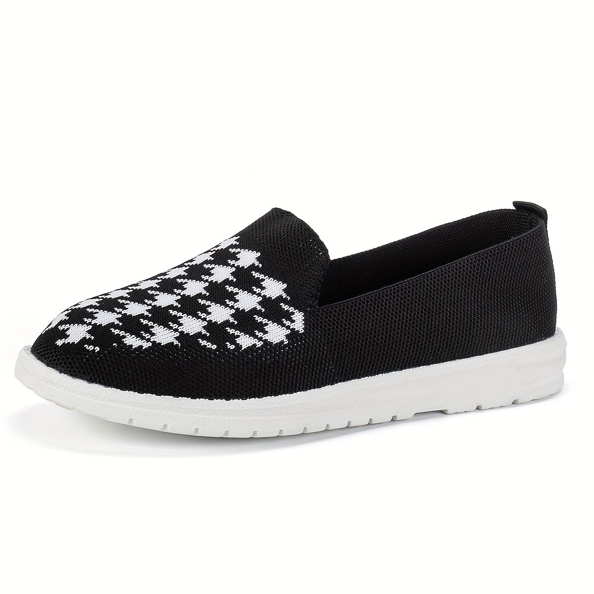 Women's Houndstooth Knitted Shoes Lightweight Slip-on Sneakers