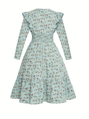  Ditsy Floral Print Shirred Waist Maxi Dress