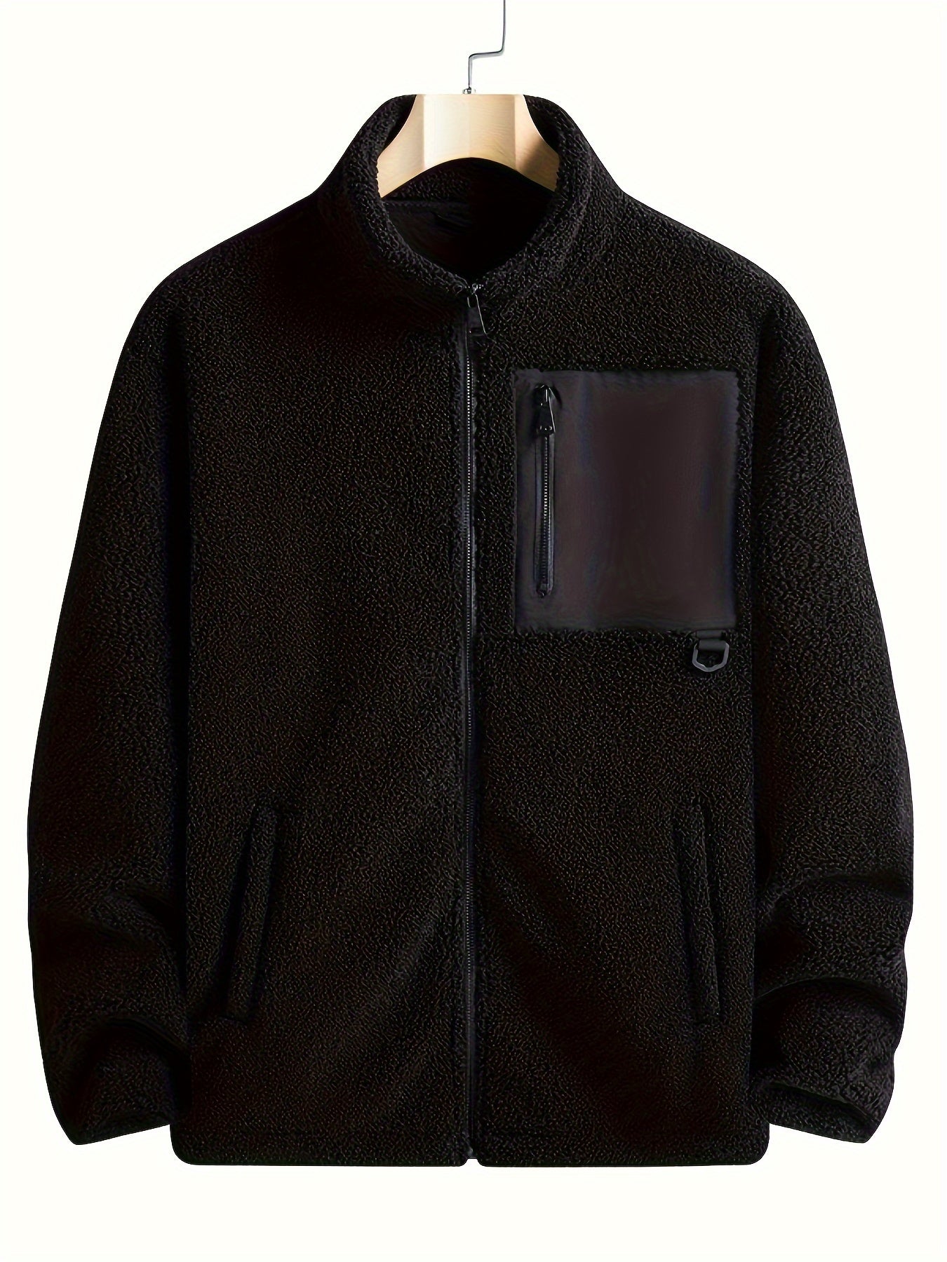 Men's Fleece Zip Up Stand Collar Jacket for Autumn Winter