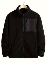 Men's Fleece Zip Up Stand Collar Jacket for Autumn Winter