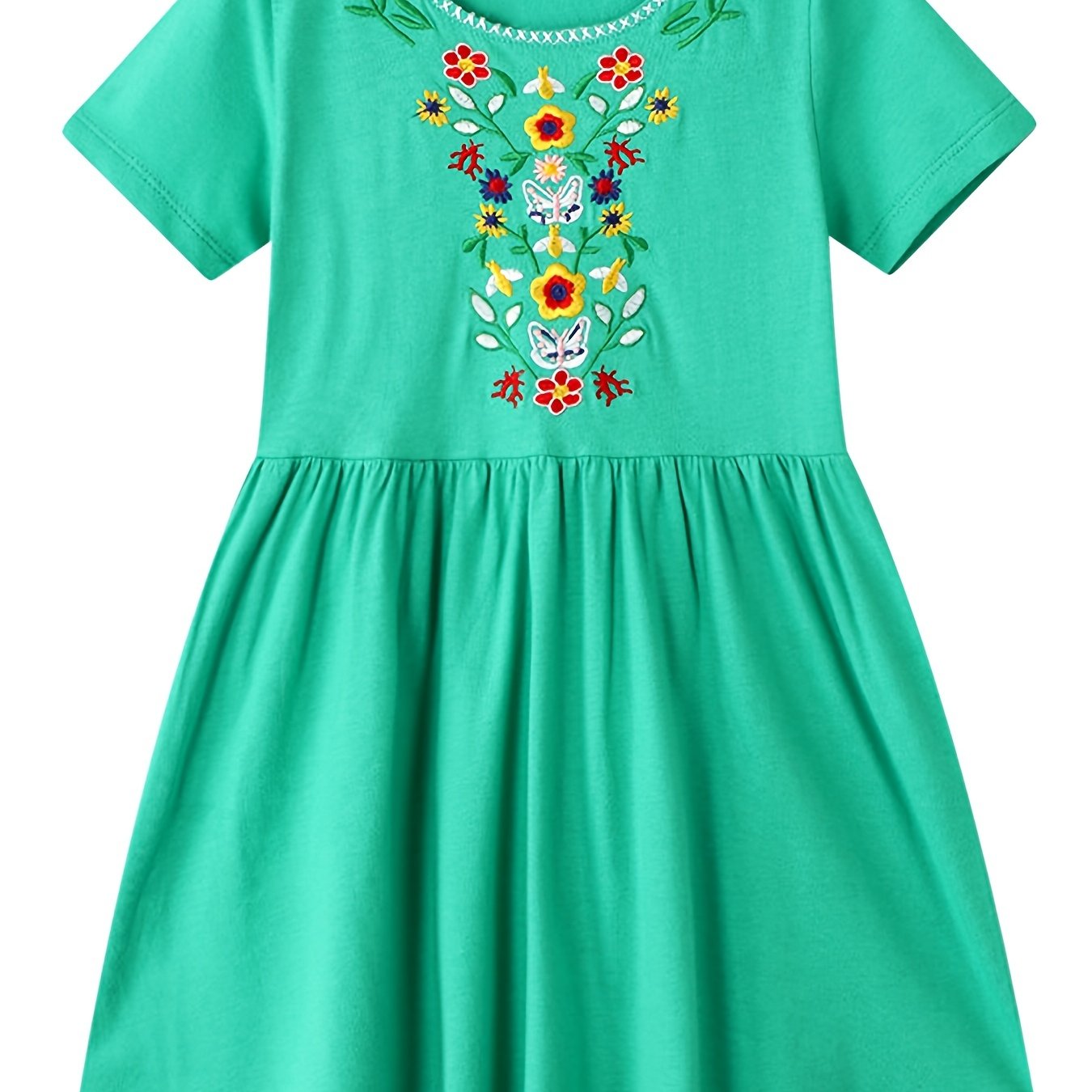 Girls Short Sleeves Embroidery Dress Kids Summer Clothes