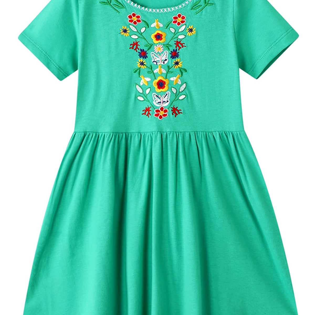 Girls Short Sleeves Embroidery Dress Kids Summer Clothes