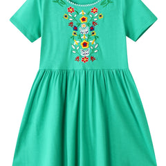 Girls Short Sleeves Embroidery Dress Kids Summer Clothes