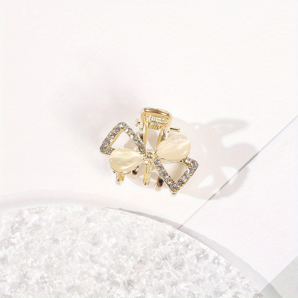 Rhinestone Bowknot Hair Claw Clip Golden Grip Hair Jaw Clip