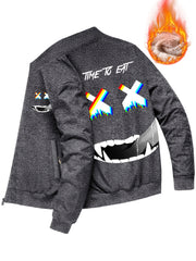 Men's Sherpa Fleece Zip Up Jacket with Smile Face Print
