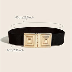 Spiral Square Buckle Elastic Belt Wide Waistband for Women